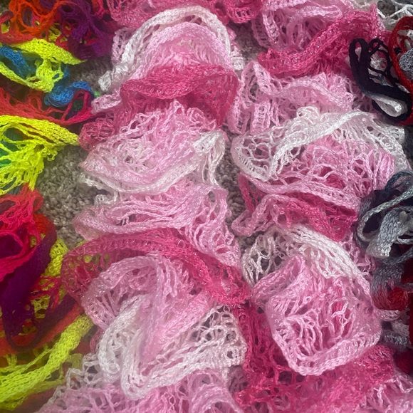 3 Ruffled Crochet Scarf Handmade Red Black Pink Neon Blue Yellow Green Purple - Picture 3 of 4